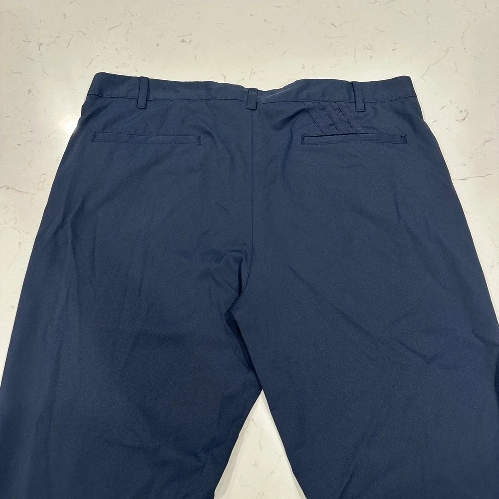 Adidas Mens Golf Pants Navy Blue Flat Front Performance Trousers 36x30